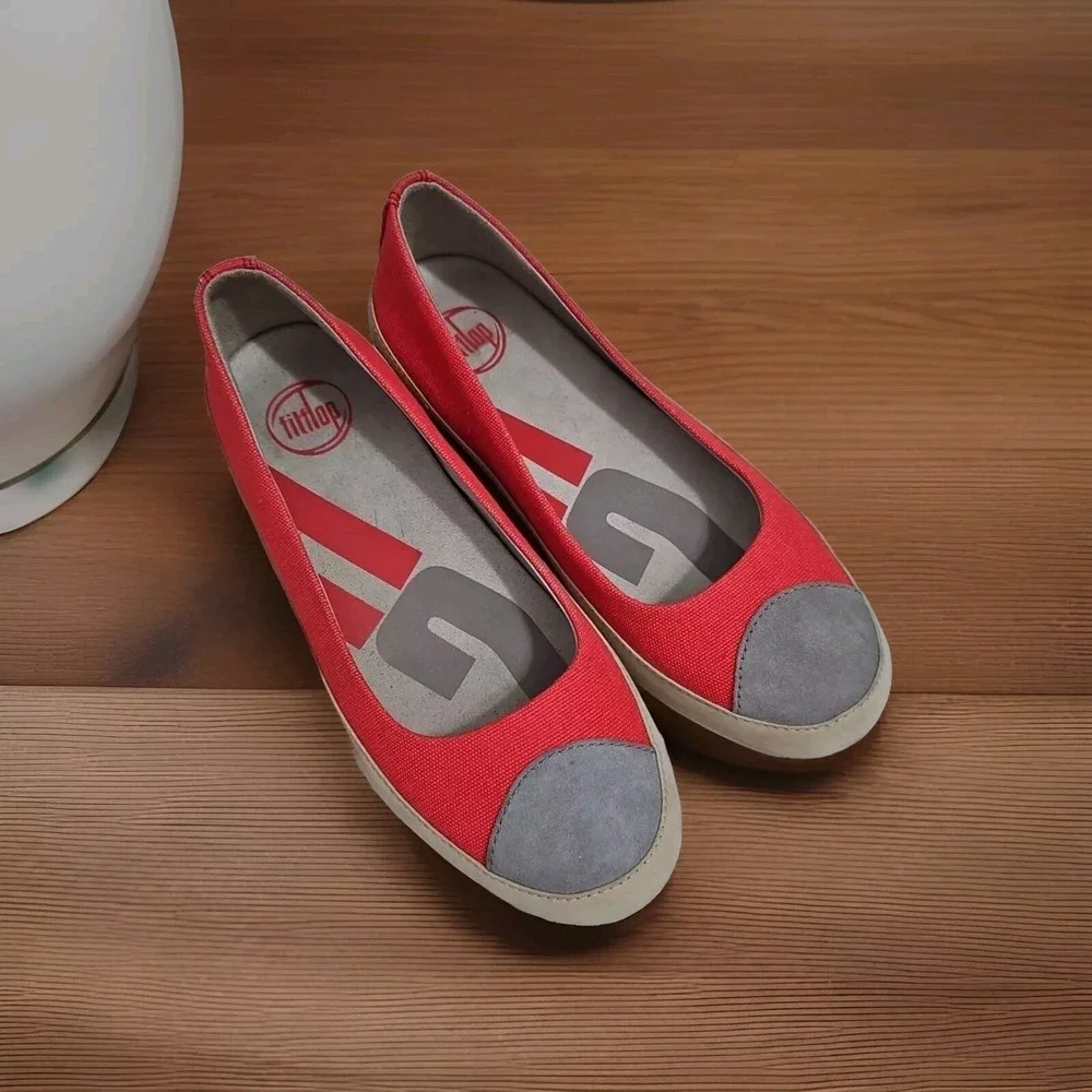 FITFLOP BIOMIMETIX Ballet Espadrille Loafer‎ Coral Leather Canvas Women Sz 7 V02